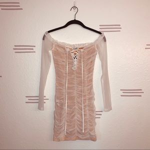 Maura White Long Sleeve Mesh Dress